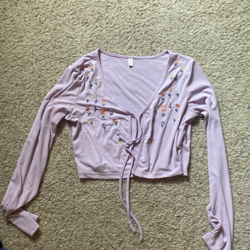purple tie up cardigan! size medium